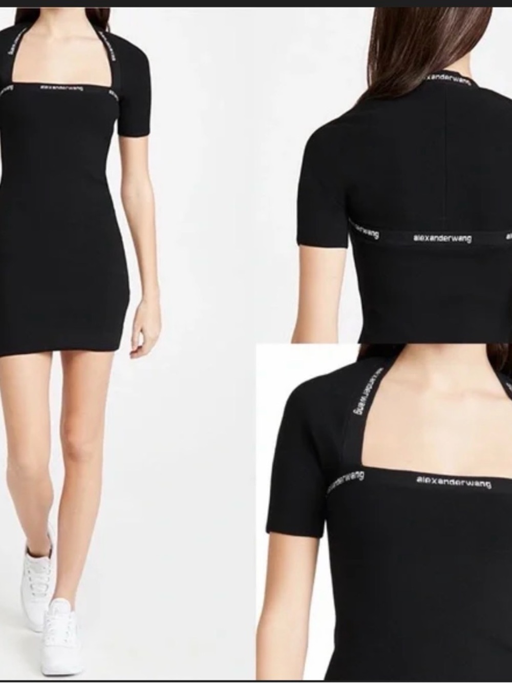 Alexander Wang Black Logo-Trim Knit Mini Dress